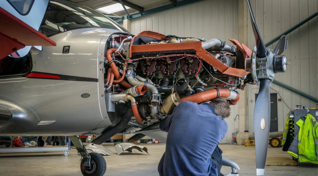 Technician provides private aircraft engine maintenance inspection at Fly Advanced FBO in Blue Bell, PA near Philadelphia Pennsylvania