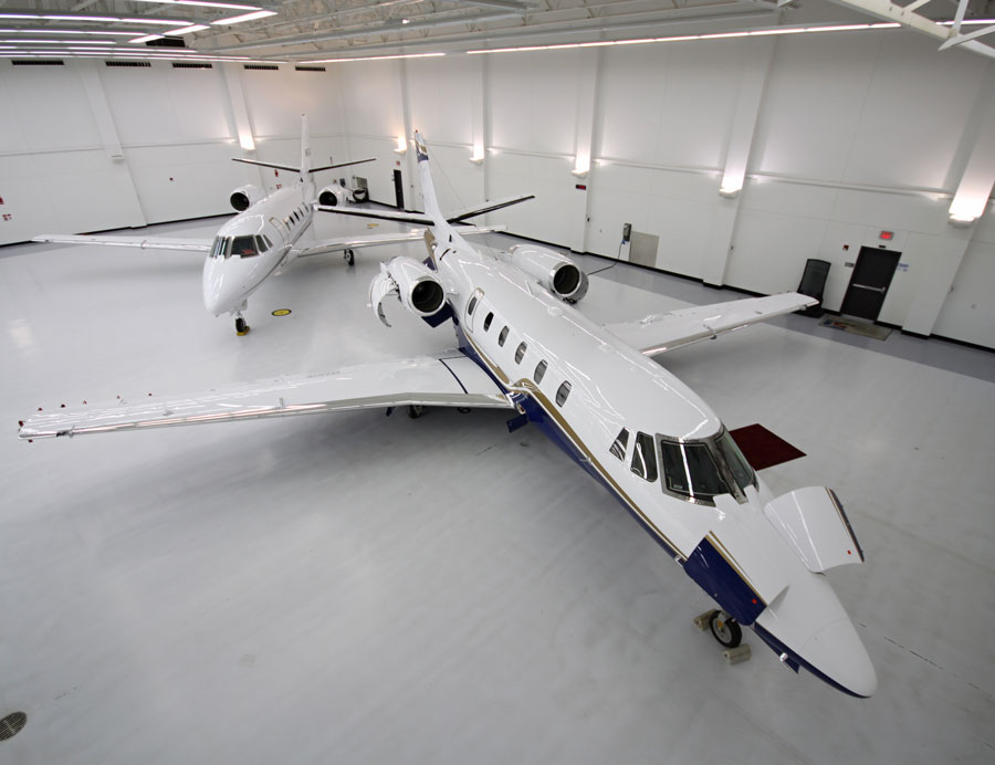 Private jet at Fly Advanced fixed base operator FBO in New Castle, Delaware